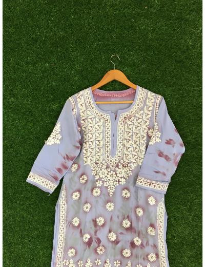 Chhangamal Hand Embroidered Purple Colour Modal Chikankari Kurti Piece