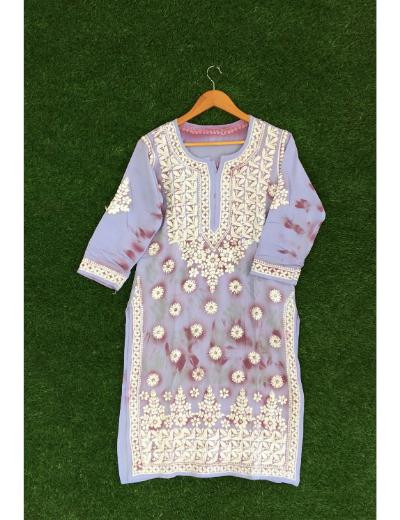 Chhangamal Hand Embroidered Purple Colour Modal Chikankari Kurti Piece