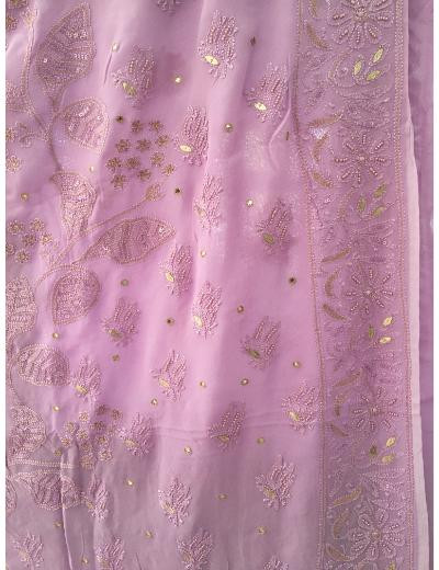 Chhangamal Hand Embroidered Purple Colour Pure Georgette  Chikankari Saree Piece