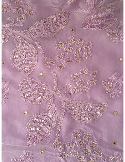 Chhangamal Hand Embroidered Purple Colour Pure Georgette  Chikankari Saree Piece