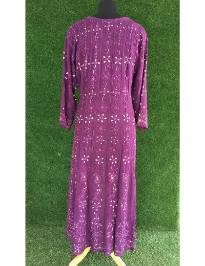 Chhangamal Hand Embroidered Purple Colour Pure Georgette Chikankari Anaarkali Kurti
