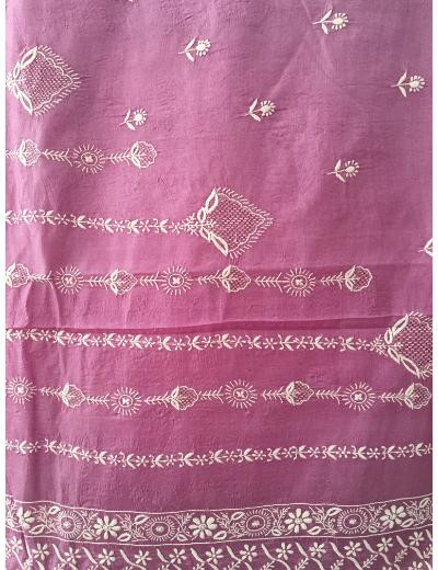 Chhangamal Hand Embroidered Purple Colour Tussar Slik Chikankari Saree