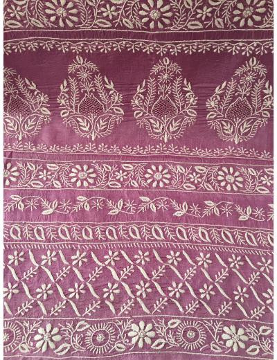 Chhangamal Hand Embroidered Purple Colour Tussar Slik Chikankari Saree