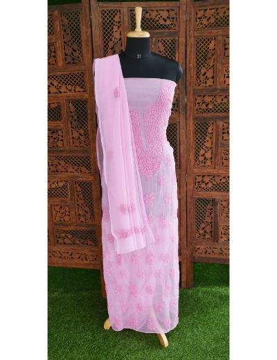Chhangamal Hand Embroidered Purple Colour Unstitched Faux Georgette Chikankari Suit Length