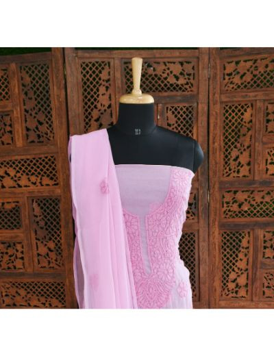 Chhangamal Hand Embroidered Purple Colour Unstitched Faux Georgette Chikankari Suit Length