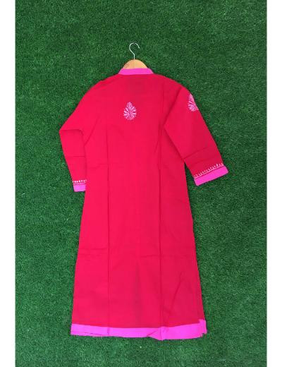 Chhangamal Hand Embroidered Red Colour Cotton Chikankari Kurti