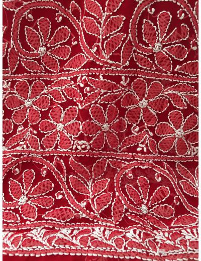 Chhangamal Hand Embroidered Red Colour Georgette Chikankari Saree