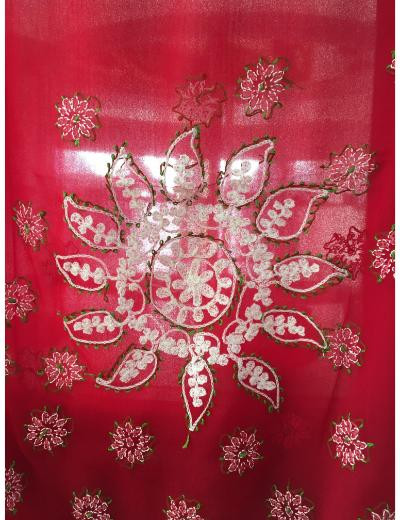 Chhangamal Hand Embroidered Red Colour Georgette Chikankari Saree