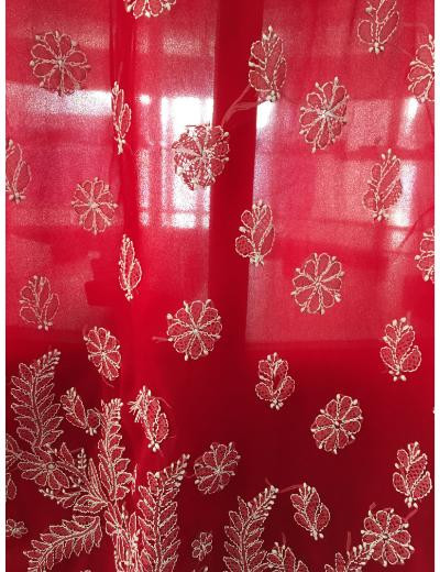 Chhangamal Hand Embroidered Red Colour Georgette Chikankari Saree