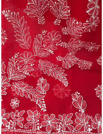 Chhangamal Hand Embroidered Red Colour Georgette Chikankari Saree