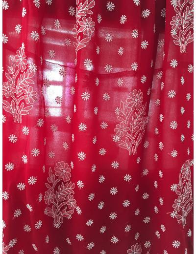 Chhangamal Hand Embroidered Red Colour Georgette Chikankari Saree