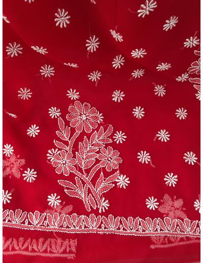Chhangamal Hand Embroidered Red Colour Georgette Chikankari Saree