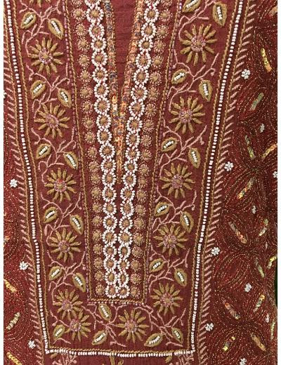 Chhangamal Hand Embroidered Red Colour Mul-chanderi Chikankari Kurta Dupatta Piece