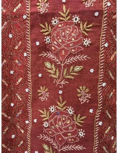 Chhangamal Hand Embroidered Red Colour Mul-chanderi Chikankari Kurta Dupatta Piece