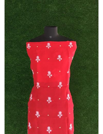 Chhangamal Hand Embroidered Red Colour Pure Organza  Chikankari Kurta Dupatta Piece