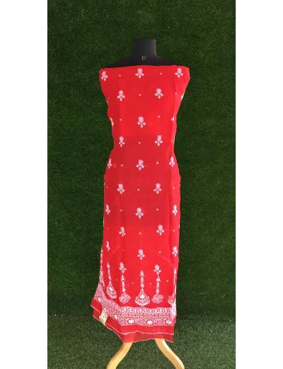 Chhangamal Hand Embroidered Red Colour Pure Organza  Chikankari Kurta Dupatta Piece