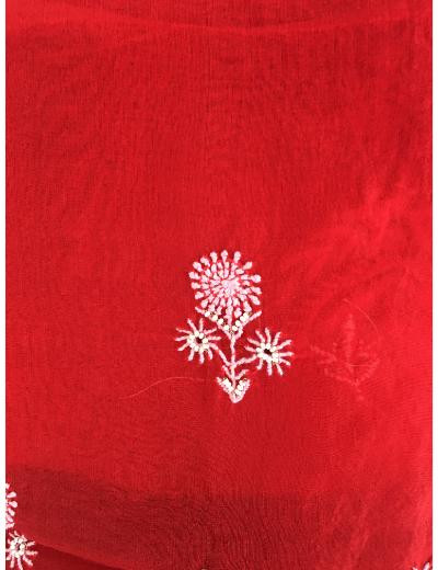 Chhangamal Hand Embroidered Red Colour Pure Organza  Chikankari Kurta Dupatta Piece