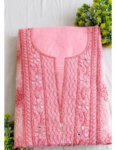 Chhangamal Hand Embroidered Reddish Pink Colour Unstitched Cotten Chikankari Suit Length