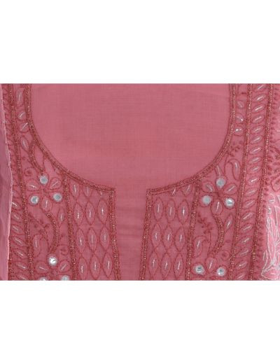 Chhangamal Hand Embroidered Reddish Pink Colour Unstitched Cotten Chikankari Suit Length