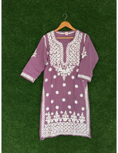 Chhangamal Hand Embroidered Rhubarb Purple Colour Modal Chikankari Kurti