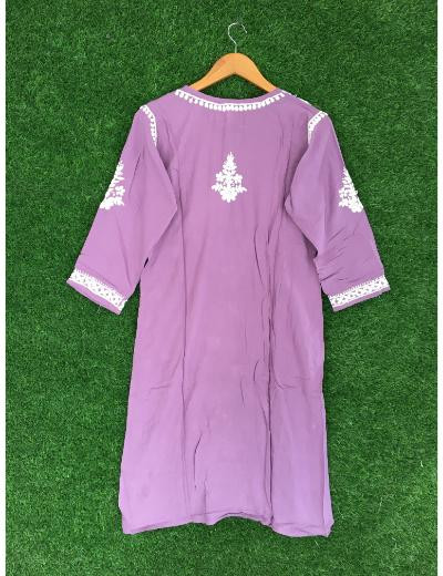 Chhangamal Hand Embroidered Rhubarb Purple Colour Modal Chikankari Kurti