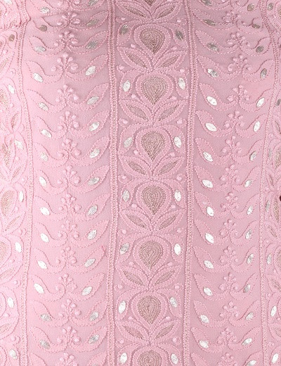 Chhangamal Hand Embroidered Rose Brown Chikankari Pure Georgette Kurta Length