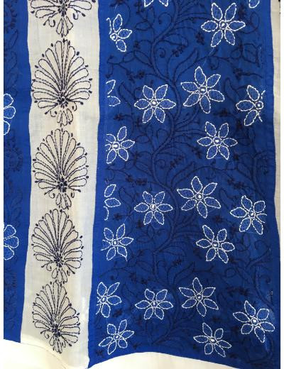 Chhangamal Hand Embroidered Royal Blue Colour Cotton Chikankari kurti