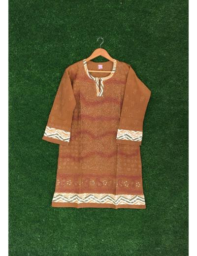 Chhangamal Hand Embroidered Rust Colour Cotton Chikankari Kurti