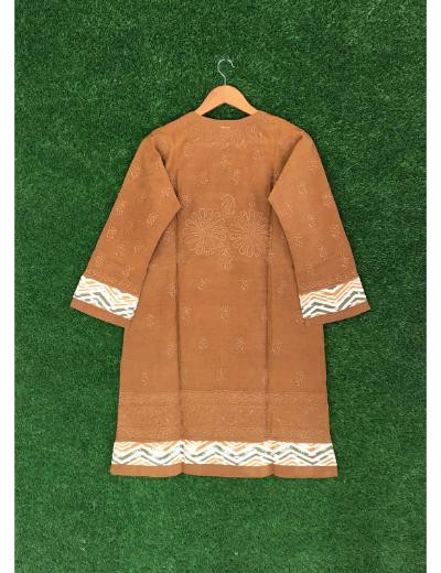 Chhangamal Hand Embroidered Rust Colour Cotton Chikankari Kurti