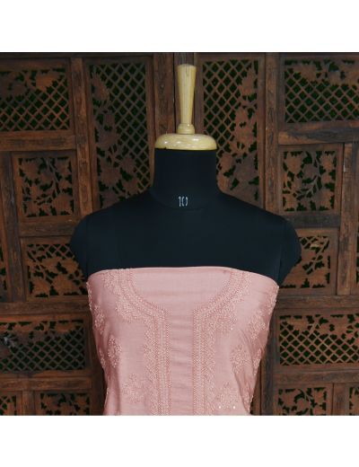 Chhangamal Hand Embroidered Rust Pink Colour Chikankari Chanderi Unstitched Top Length