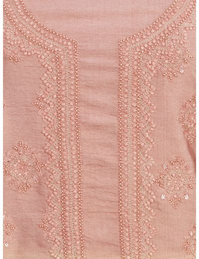 Chhangamal Hand Embroidered Rust Pink Colour Chikankari Chanderi Unstitched Top Length