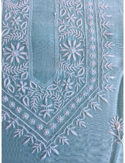 Chhangamal Hand Embroidered Sea Green Colour Chanderi Silk  Chikankari Unstitched Men’s kurta Piece