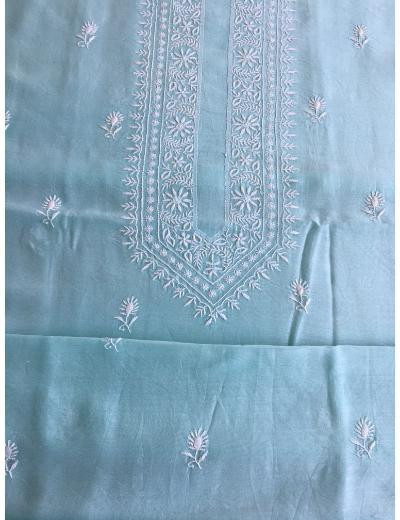 Chhangamal Hand Embroidered Sea Green Colour Chanderi Silk  Chikankari Unstitched Men’s kurta Piece