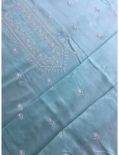 Chhangamal Hand Embroidered Sea Green Colour Chanderi Silk  Chikankari Unstitched Men’s kurta Piece