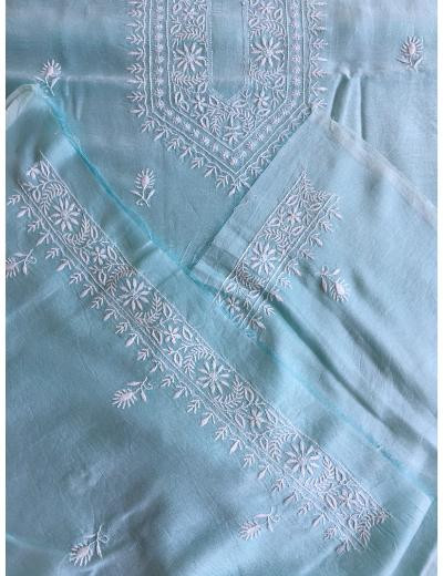 Chhangamal Hand Embroidered Sea Green Colour Chanderi Silk  Chikankari Unstitched Men’s kurta Piece