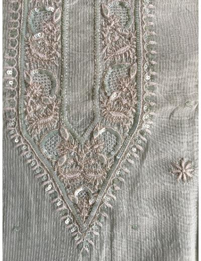 Chhangamal Hand Embroidered Sea Green Colour Chanderi Silk  Chikankari Unstitched Men’s kurta Piece