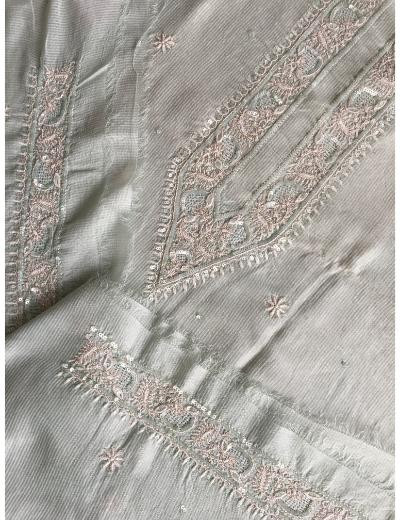 Chhangamal Hand Embroidered Sea Green Colour Chanderi Silk  Chikankari Unstitched Men’s kurta Piece