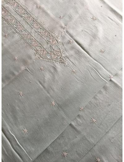 Chhangamal Hand Embroidered Sea Green Colour Chanderi Silk  Chikankari Unstitched Men’s kurta Piece
