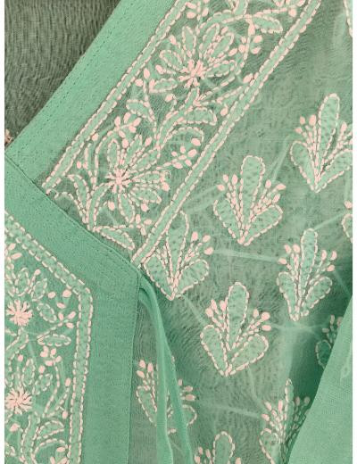 Chhangamal Hand Embroidered Sea Green Colour Cotton Chikankari Kurti