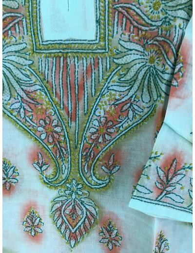 Chhangamal Hand Embroidered Sea Green Colour Cotton Chikankari Kurti