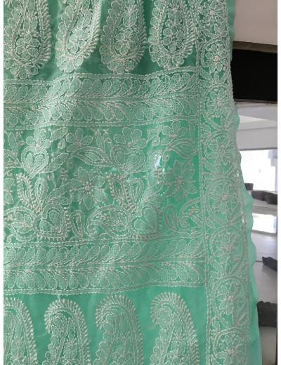 Chhangamal Hand Embroidered Sea Green Colour Georgette Chikankari Saree