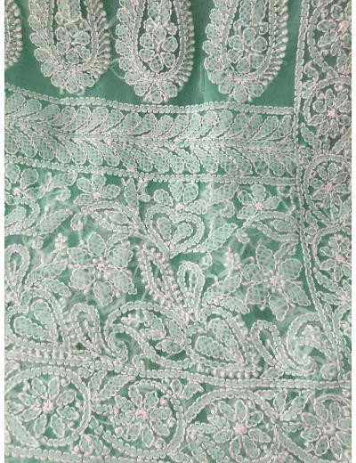 Chhangamal Hand Embroidered Sea Green Colour Georgette Chikankari Saree