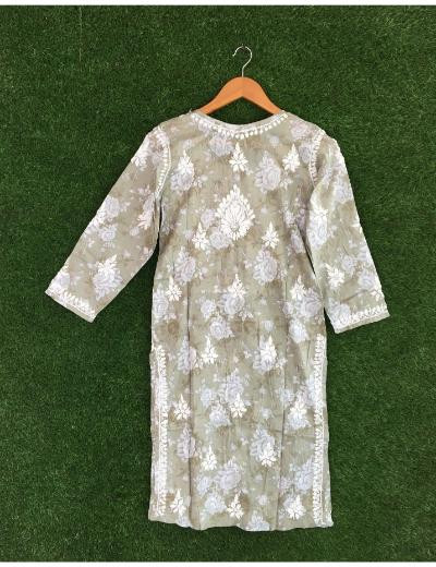 Chhangamal Hand Embroidered Sea Green Colour Mul Cotton Chikankari Kurti Piece