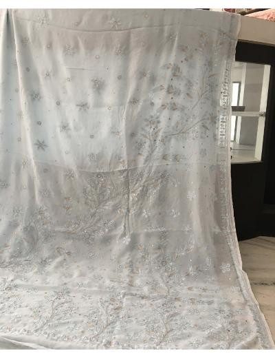 Chhangamal Hand Embroidered Sea Green Colour Pure Georgette  Chikankari Saree Piece