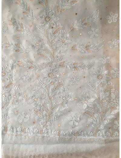 Chhangamal Hand Embroidered Sea Green Colour Pure Georgette  Chikankari Saree Piece