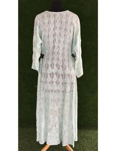 Chhangamal Hand Embroidered Sea Green Colour Pure Georgette Chikankari Anaarkali Kurti Top