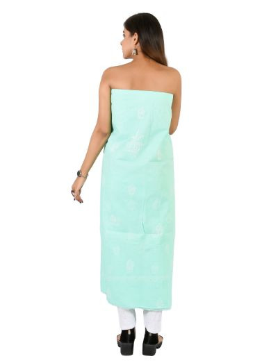 Chhangamal Hand Embroidered Sea Green Cotton Blend Chikankari Suitlength