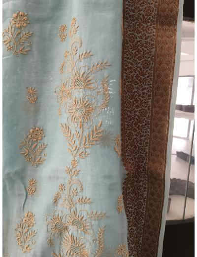 Chhangamal Hand Embroidered Sky Blue Colour Chanderi Silk Chikankari Saree