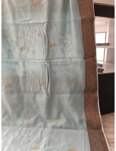 Chhangamal Hand Embroidered Sky Blue Colour Chanderi Silk Chikankari Saree
