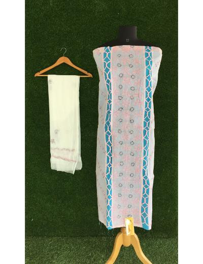Chhangamal Hand Embroidered Sky Blue Colour Cotton Chikankari Suit Piece